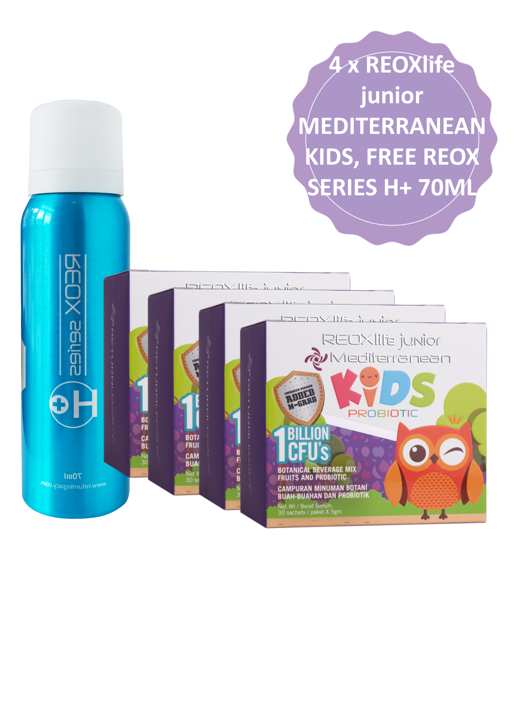 4 x REOXlife junior MEDITERRANEAN KIDS, FREE REOX SERIES H+ 70ML